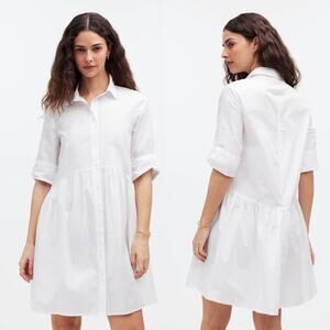NWT Madewell Dress Cotton Poplin Button-Front Mini Shirtdress White Size XS